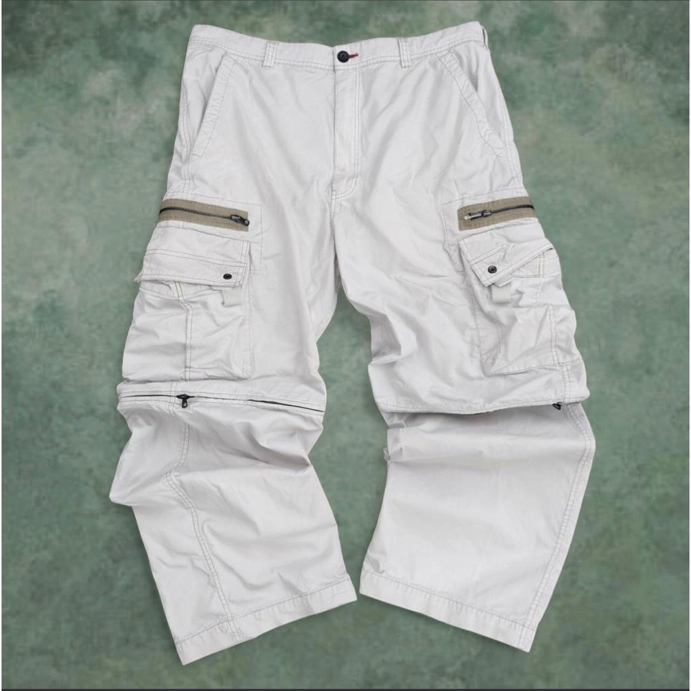 Bugle Boy Convertible Cargo Pants Mens 36x32 Stonewall White Zip Off Shorts Y2K